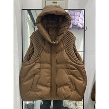 跨境秋冬新款羽绒服女马甲短款连帽加厚针织毛线白鸭绒坎肩外套潮