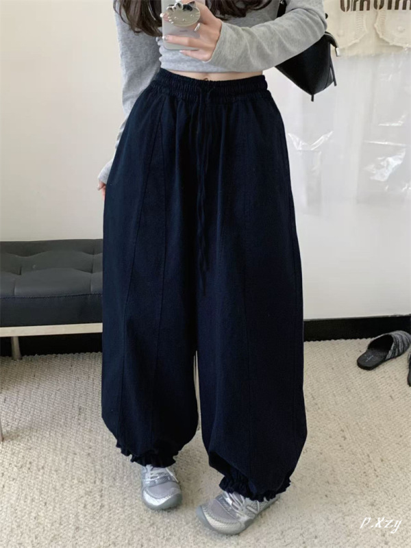020女士2025秋季新款卫裤 高级感松紧腰垂感阔腿长裤女运动休闲裤|undefined