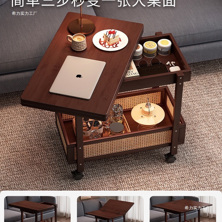 サイドテーブル、コーヒーテーブル、可動ソファサイドキャビネット、小型折りたたみカート、リビングルーム収納ラック、無垢材の中古小さなテーブル|undefined