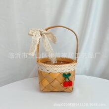 工厂直销花篮编织篮鲜花开业手提篮子藤编竹编樱桃篮花束插花包装