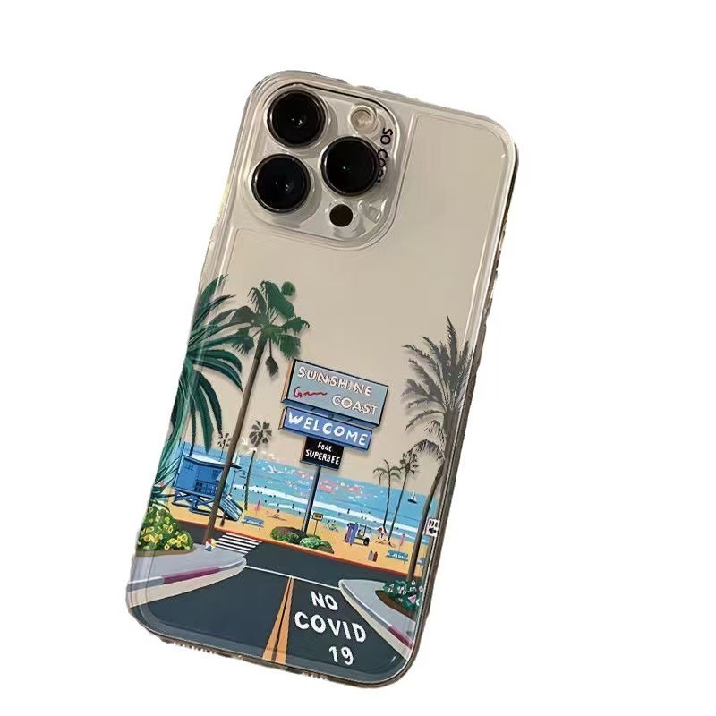 Playa romántica para iphone16promax funda para teléfono móvil transparente Apple 15 anti-caída 14pro Europa y América 13/12