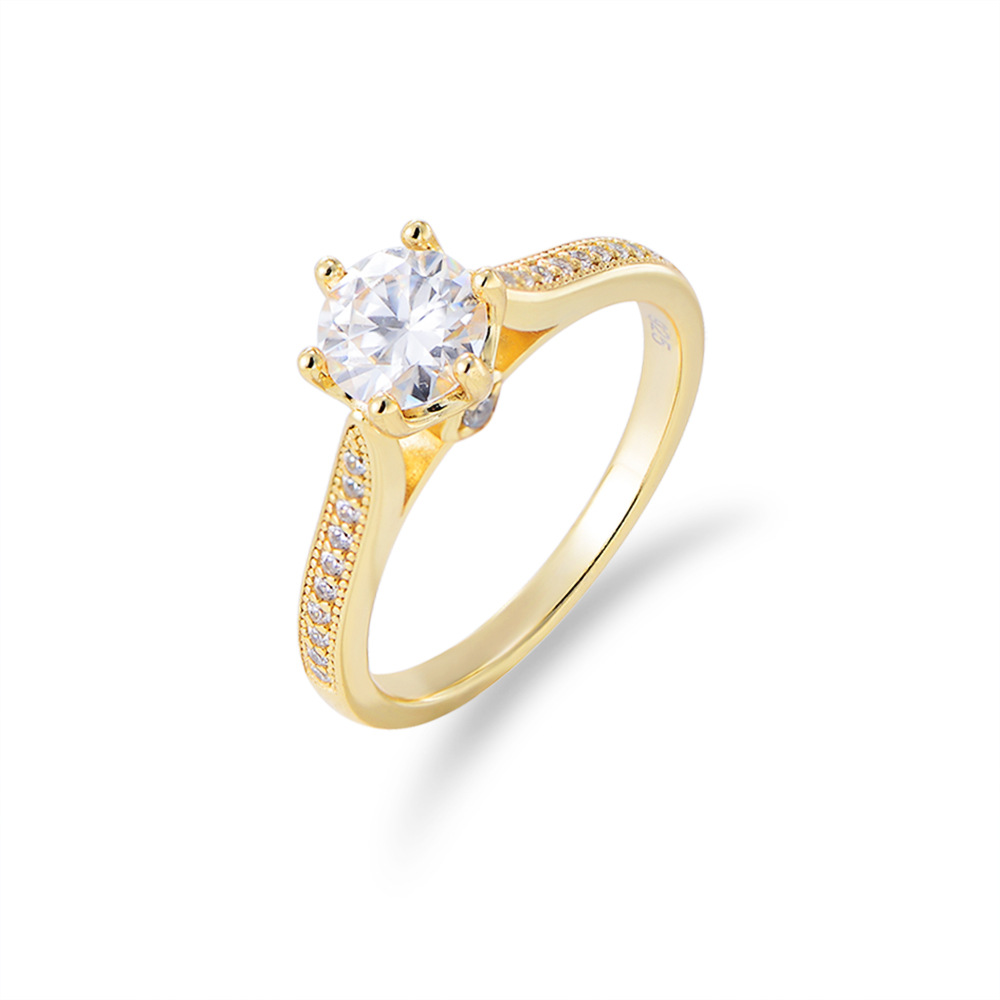 Europeo y americano transfronterizo clásico anillo de diamantes de seis garras S925 anillo de plata esterlina regalo de cumpleaños anillo de bodas luz lujo simple joyería de moda