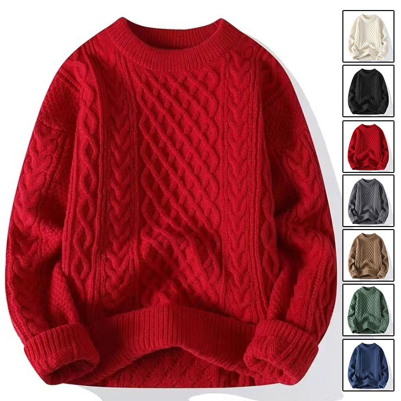 Benmingnian Red Sweater Autumn and Winter Men's Lazy Advanced Sense Coarse Twist Knitted Sweater Coat Christmas Couple Sweater Benmingnian Red Sweater Autumn and Winter Men's Lazy Advanced Sense Coarse Twist Knitted Sweater Coat Christmas Couple Sweater