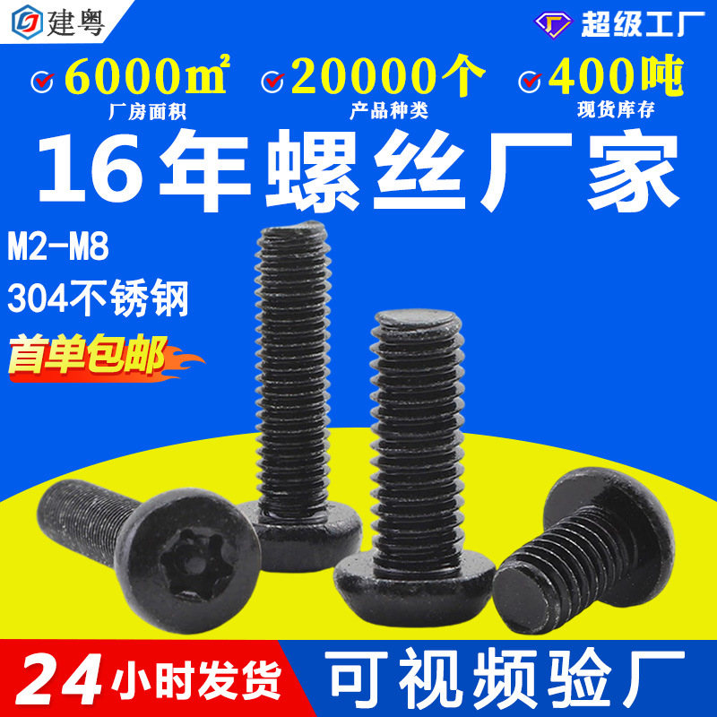 304不锈钢黑色梅花槽圆头防盗螺丝梅花头盘头防拆螺钉M3/M4/M5/M6