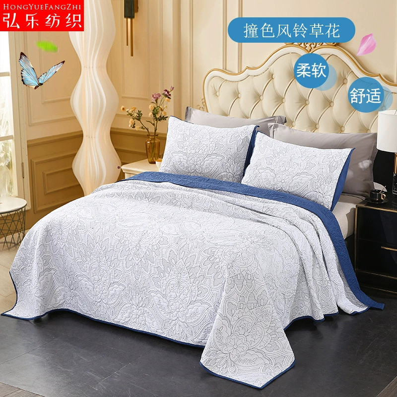 Manufacturer wholesale modern simple white bellflower flower quilt quilt solid color bed three-piece bed cover washed quilt
