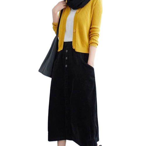 Retro corduroy semi-slip dress for women - new autumn style, loose and flattering, versatile and youthful - medium-length casual skirt