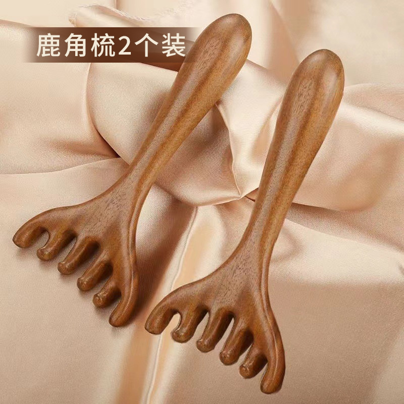 Peine para masaje de cabeza de sándalo, herramienta de terapia capilar, masaje del cuero cabelludo, punto de rascado de cabeza de cinco garras, peine meridiano de asta para rascar la cabeza
