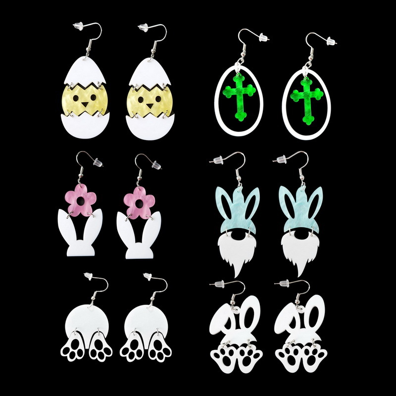 European and American Cross-border Explosions Acrylic Easter Cross Rabbit Ears Goblin Chicken Easter Egg Earrings Earrings