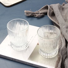 ins韓國風小細腰豎條紋玻璃杯家用個性水杯牛奶杯加厚網紅咖啡杯