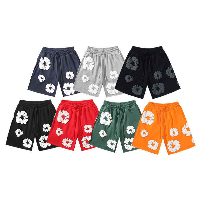 发泡印花短裤2024欧美潮牌男士大码宽松多色沙滩裤批发