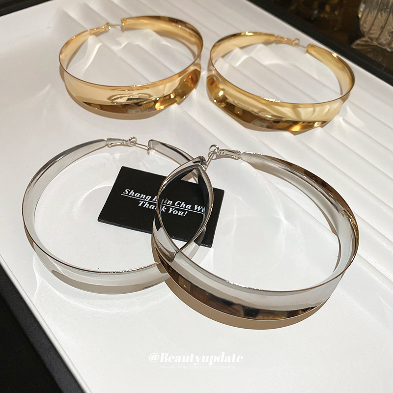 Agujas de plata transfronterizas Pendientes de anillo de sentido premium exagerados europeos y americanos Pendientes de atmósfera de moda Pendientes de lujo ligero Pendientes de temperamento femenino