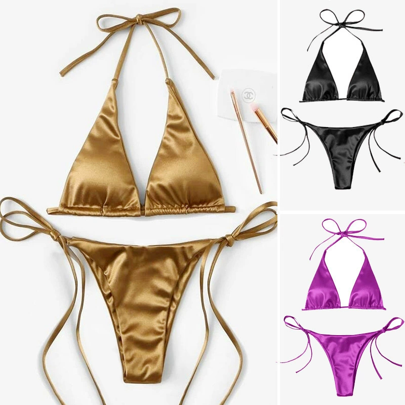 Solid sexy beach swimwear, fashionable set, European style, Amazon