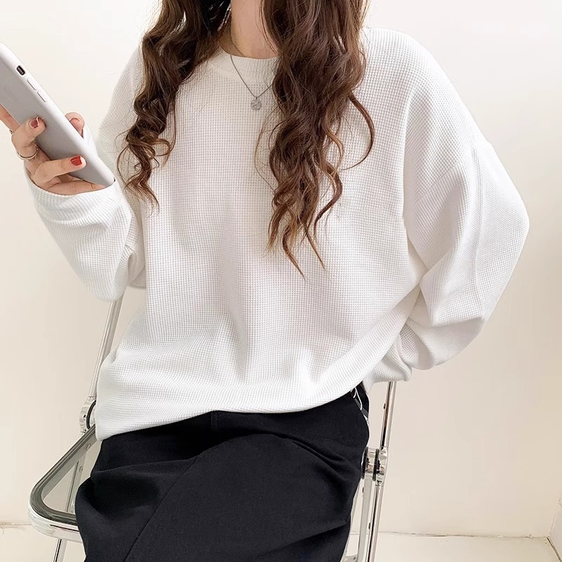 华夫格长袖运动外套女早秋新款高街韩版ins宽松百搭显瘦宽松卫衣|undefined