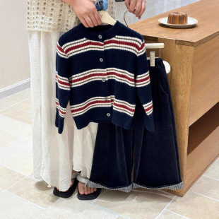 2025 New Autum Korean Style Casual Fashion Lazy Style Knitted Stripesd Cardigan Jacket Top