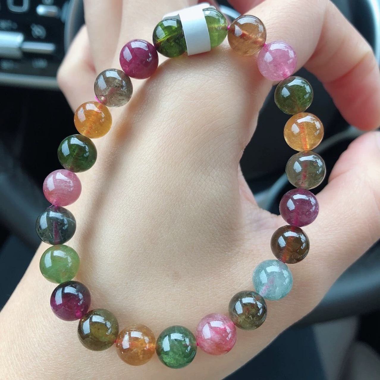 一物一图8.5MM天然巴西老料碧玺手链圆珠串含蓝浓艳通透女款