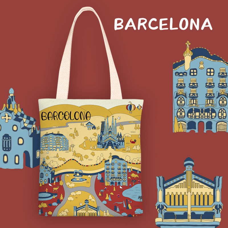 巴塞罗那正版联名周边2020新款帆布单肩包女时尚百搭手提袋