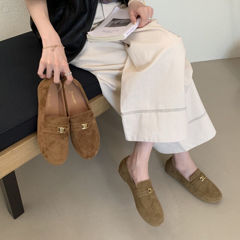 韩系复古一脚蹬平底乐福鞋女2025秋季新款时尚简约英伦风豆豆单鞋|undefined