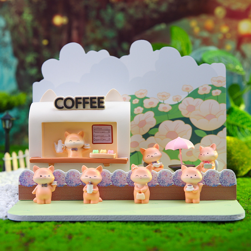 Mr. Fox's Coffee House Desktop Resin Ornaments Creative Piggy Bank Combination Set Gift Children's Gift