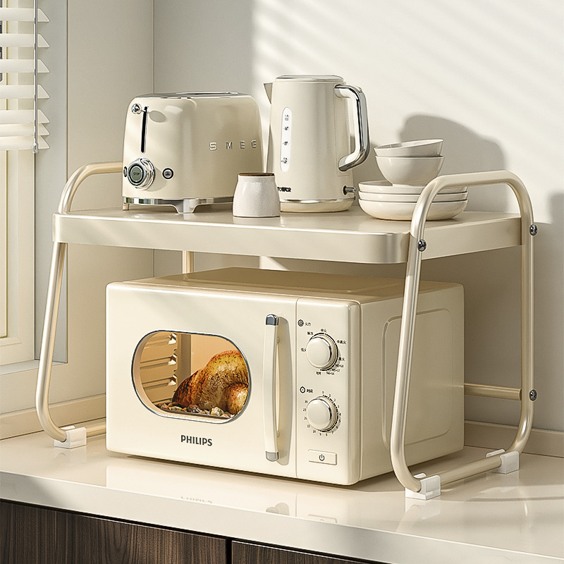 크림 스타일 주방 선반 전자 레인지 선반 가정용 더블 레이어 조리대 데스크탑 밥솥 보관 브래킷