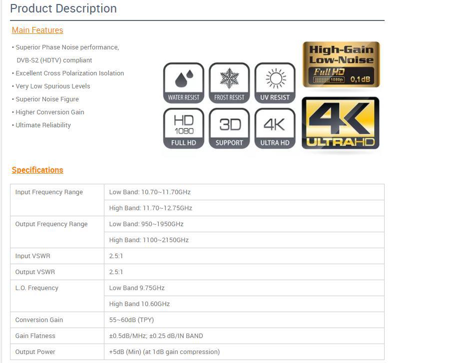 1way ku band Single SG-100HD LNBF DVB-S2SAT接收机单路单头LNB详情5