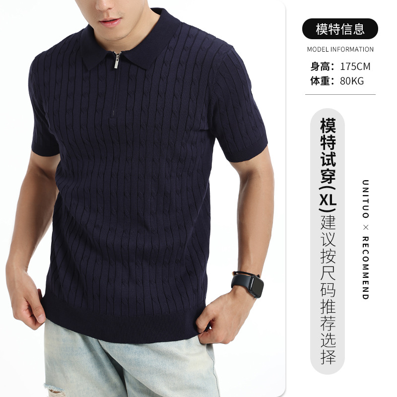 El antiguo viento de hielo de punto polo camisa de verano hombre medio cremallera corredora de tiras dobladilla de negocios chaqueta casual ropa de hombre
