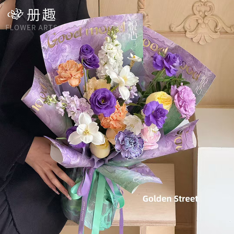 Día de San Valentín romántico caliente Sichuan primavera pintura al óleo de diseño de arte papel de flores materiales de embalaje de flores hechas a mano DIY papel envolvente