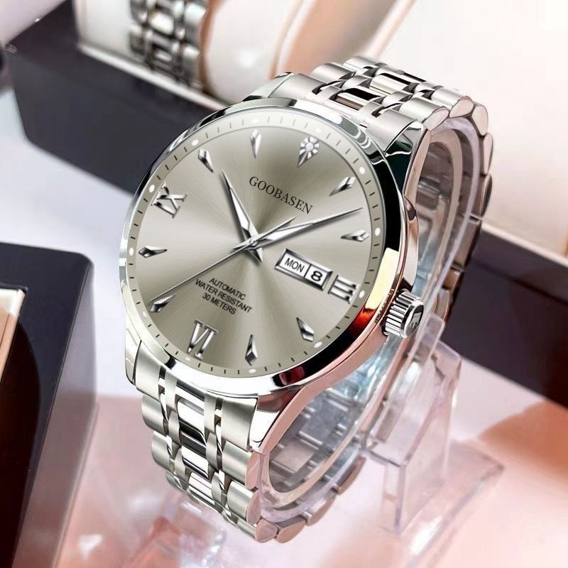 Gubaisen brand diamond luminous double calendar men's watch imitation mechanical watch trembles live foreign trade a generation of hair