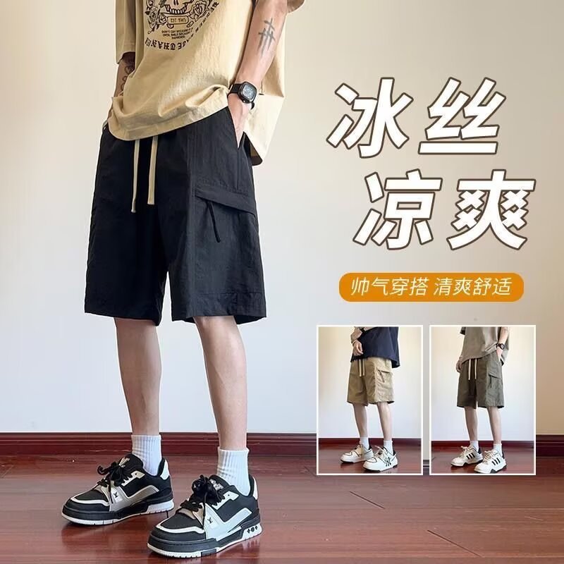 Pantalones cortos de trabajo para hombres de verano nuevo estilo americano retro tendencia delgada secado rápido suelto versátil recto pantalones casuales