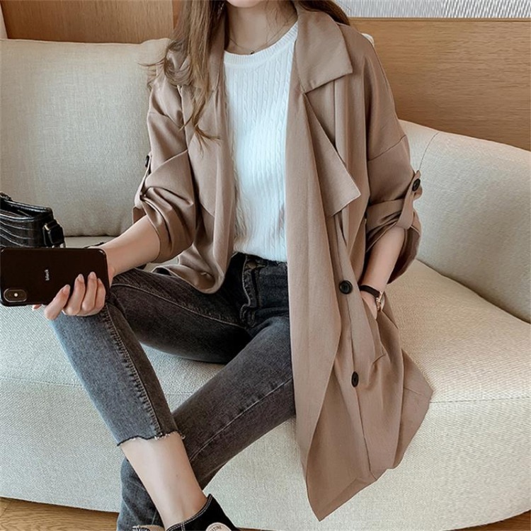 2024春秋新款韩版宽松时尚中长款宽松小个子薄款流行外套风衣女潮