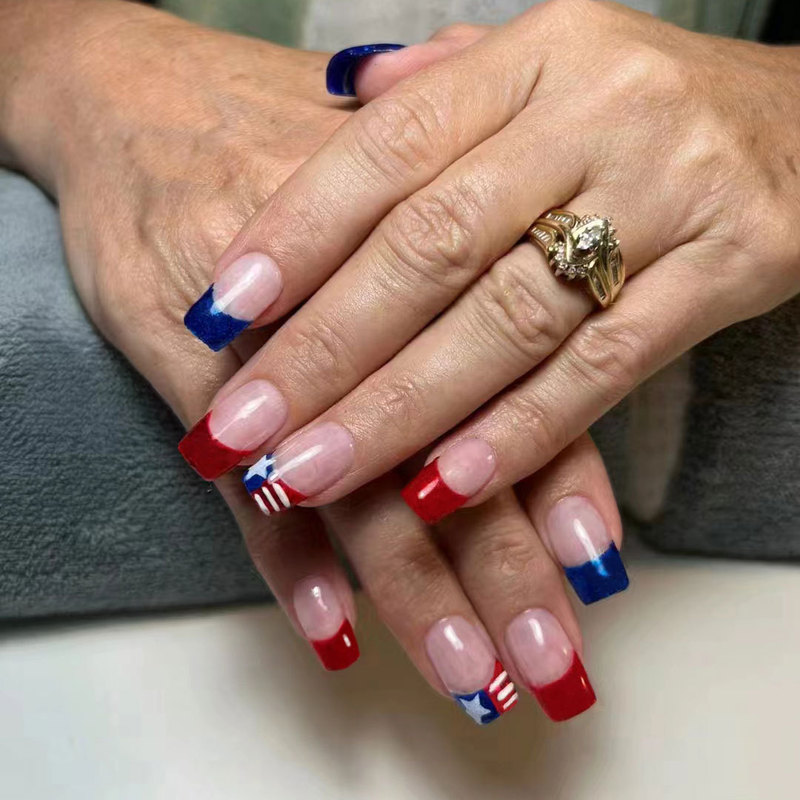 X-0309 Independence Day Wear Armor European and American Manicure Cross-border Foreign Trade Square Head Fake Nails 24 Removable