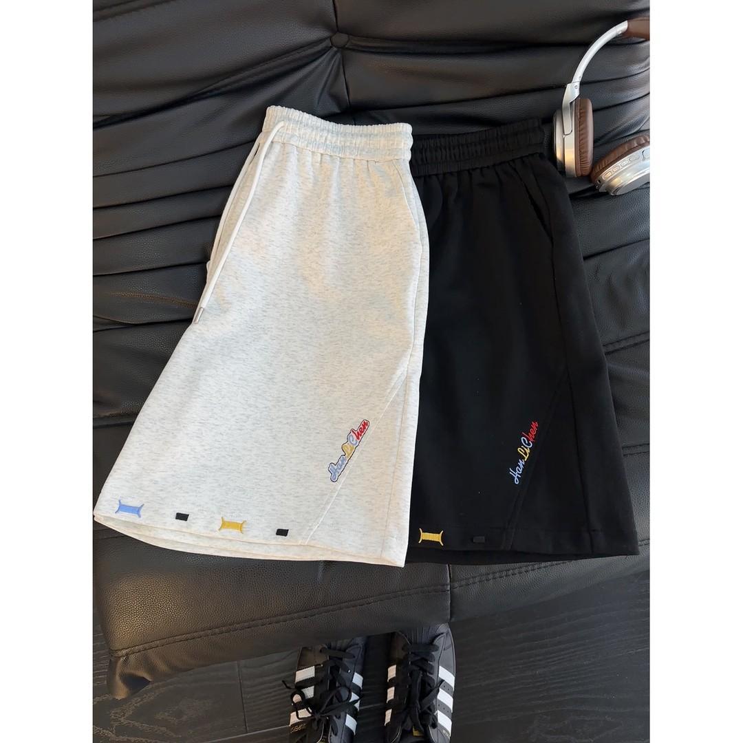 Men's Retro Embroidered Shorts Summer Trendy Diagonal Cut Sweatpants High End Casual Versatile Loose Five Point_viptrois.com