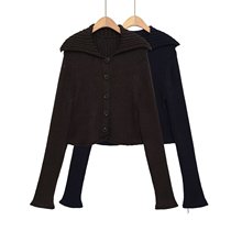 跨境外贸女装2025秋季欧美风纽扣饰纯色开襟针织衫外套女F71131