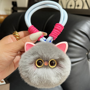 Cute Rex Rabbit Hair Hand Rope Kitten Car Keychain Pendant Plush Doll Doll Bag Pendant Gift