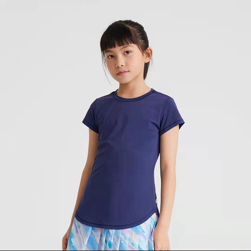 Cross-border summer new children's yoga suit with cool sensation lotus hem short-sleeve quick-drying seamless running sports fitness T-shirt