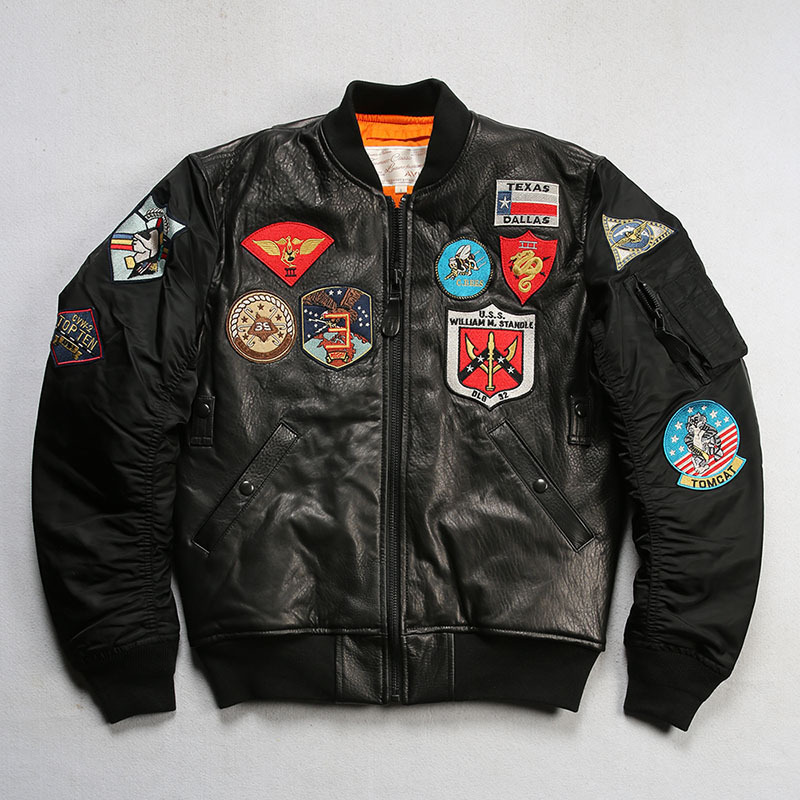 American MA-1 Quilted Baseball Jacket Men's Stand Collar Sports and Leisure Multi-standard New Zealand Sheepskin Leather Jacket American MA-1 Quilted Baseball Jacket Men's Stand Collar Sports and Leisure Multi-standard New Zealand Sheepskin Leather Jacket