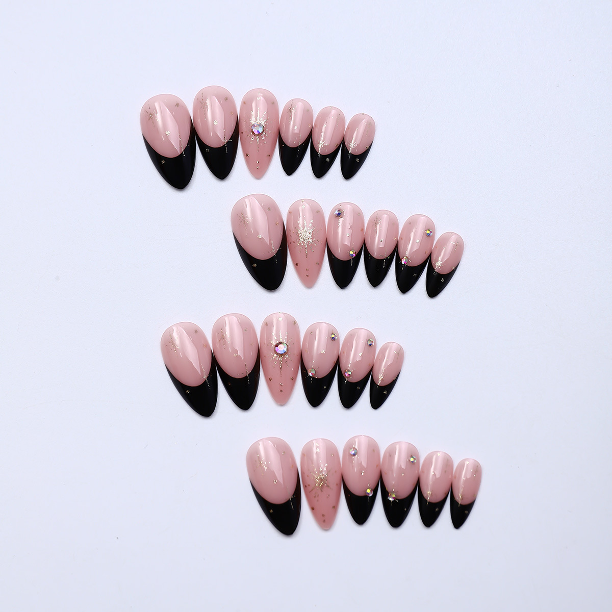 Uña de almendras de estilo francés transfronterizo Uña de punta larga forma de taladro multicolor Uña de comercio exterior Uña falsa