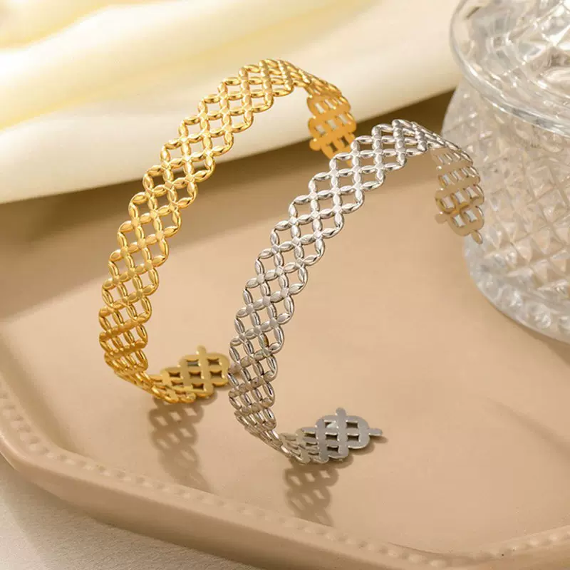 跨境欧美不掉色可调节手镯高级感镂空C形开口手环简约女士手饰