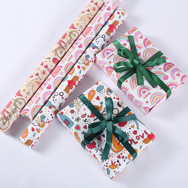 Papel de regalo para comercio exterior transfronterizo, papel de embalaje impreso para días festivos, San Valentín, Año Nuevo, venta al por mayor, estilo pintado a mano