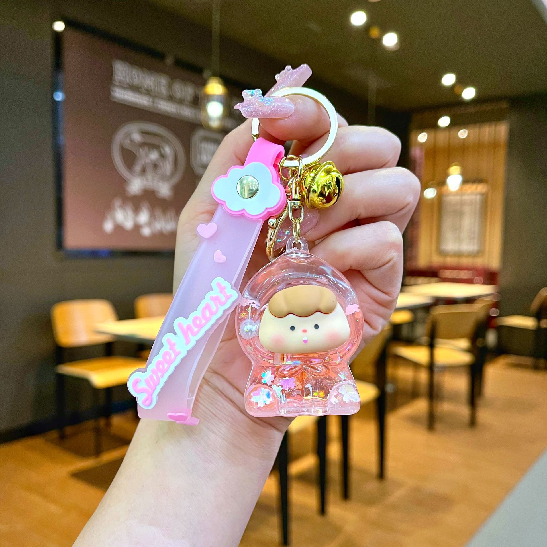 Nuevo llavero de dados luminosos con aceite, cuentas de burbujas, dados, colgantes de botella de arena de cristal, colgantes de bolsas al por mayor