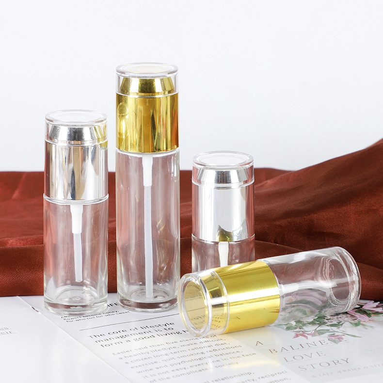 Venta al por mayor botella de aerosol transparente botella de loción cosmética portátil viaje sub-embalaje botella vacía botella de vidrio esencia en stock