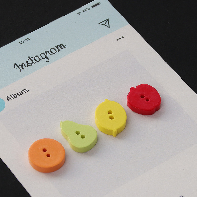 Colorful Fruit Buttons with Two Holes: Orange, Pear, Lemon, Apple. Cute Handmade DIY Buttons for Clothing