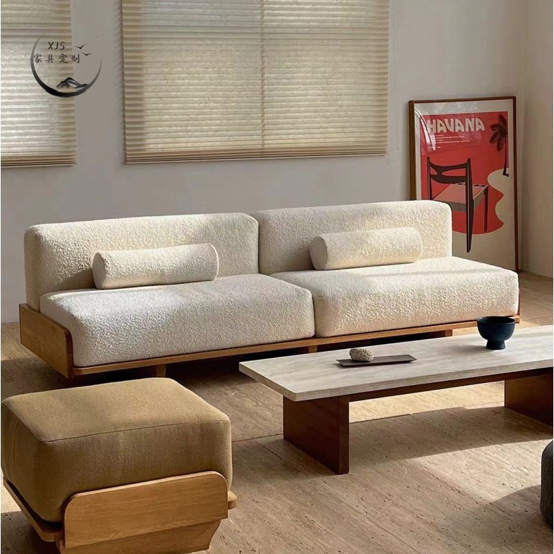 Nordic Modern Light Luxury Sleigh Sofa Chair Solid Wood Fabric Living Room Hotel B&B Single Double Three Person Sofa
