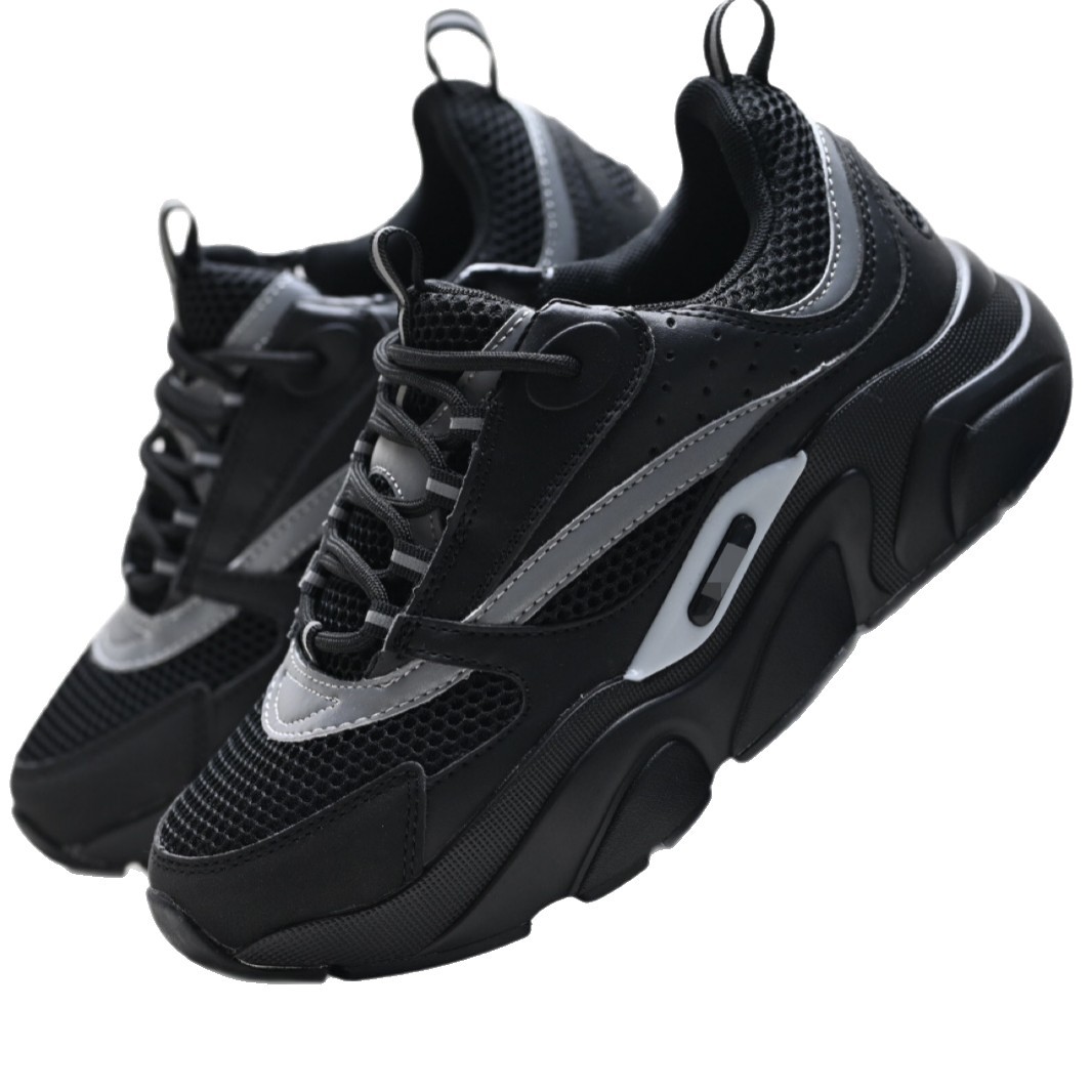 European Men's Shoes B22 Dad Shoes Autumn Cowhide Knit Fashion Trendy Versatile Sneakers Casual Shoes