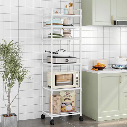 Kitchen multi-layer floor-standing storage rack household movable storage stand integrated wall-mounted steel frame wholesale