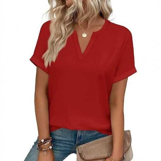 European and American Foreign Trade Cross-Border Women's Clothing, Amazon's Best-Selling Spring and Summer V-Neck Short-Sleeved Loose Slimming Casual T-Shirt Tops Are Hot Sellers