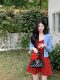 Vintage Spice Girl Pleated Red Sling dress Women's Summer Holiday Style Slim-fit Tight Waist A- line Skirt Short Skirt