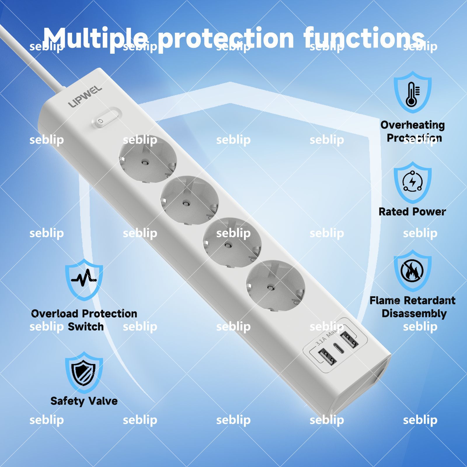 ‌欧洲旅行转换插排双圆脚插头兼容欧盟便携收纳设计防火阻燃家用