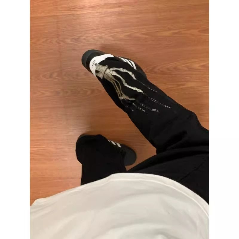 American High Street Straight-Leg Jeans for Men with Skull and Claw Design, Niche Flared Pants for All Seasons, Trendy Ins Style