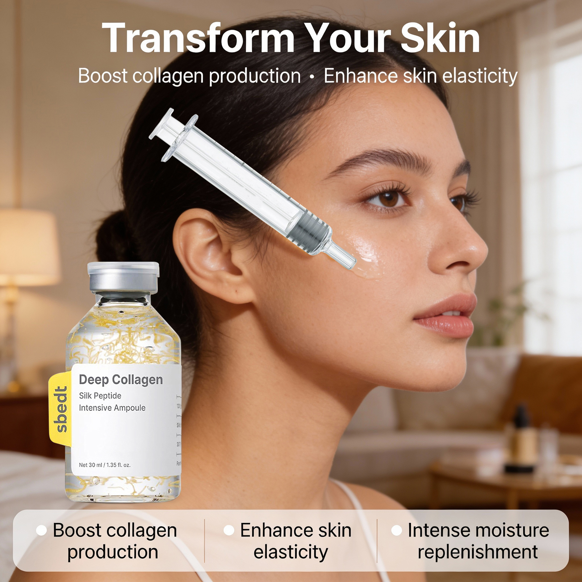 跨境专供胶原蛋白原液Deep Collagen Silk深层保湿安瓶精华液30ml