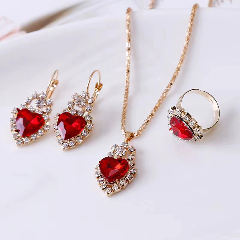Set drop-shaped, necklace and earrings, ring for bride, accessory, European style, 3 piece set, direct factory sales